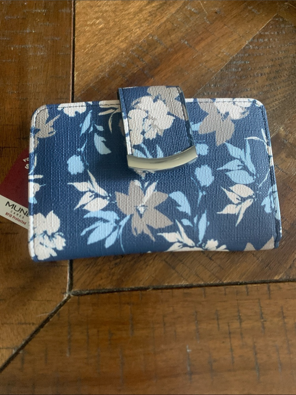 mundi Blue Floral Card Wallet with Cream Interior